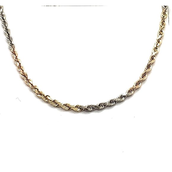 14k Tri-Color Gold 1.6 mm Rope Chain 22 Inches - Picture 3 of 12